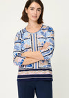 Olsen Leaf Print Cotton Top, Blue