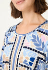Olsen Leaf Print Cotton Top, Blue