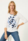 Olsen Rhinestone Embellished Leaf Print Top, White