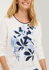 Olsen Rhinestone Embellished Leaf Print Top, White