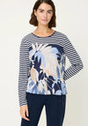 Olsen Contrast Print Round Neck Top, Navy