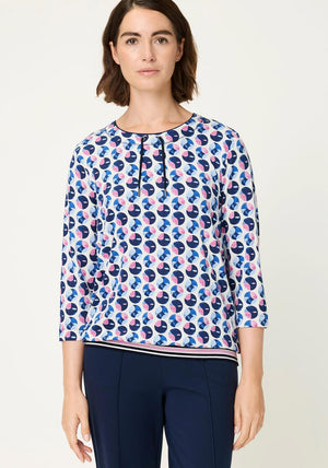 Olsen Abstract Print Drawstring Top, Blue