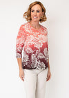 Olsen Leaf Print Top, Orange Multi