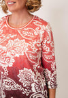Olsen Leaf Print Top, Orange Multi
