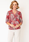 Olsen Leaf Print Cropped Sleeve Top, Red