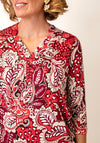 Olsen Leaf Print Cropped Sleeve Top, Red