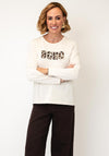 Olsen Graphic Print with Animal Print Detail Top, Beige Multi