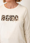 Olsen Graphic Print with Animal Print Detail Top, Beige Multi