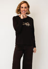 Olsen Graphic Print with Animal Print Detail Top, Brown Multi