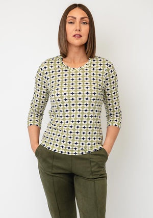 Olsen Geometric Print T-Shirt, Green Multi