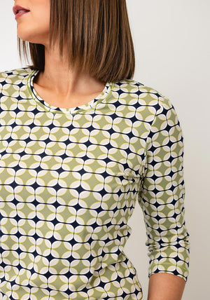 Olsen Geometric Print T-Shirt, Green Multi