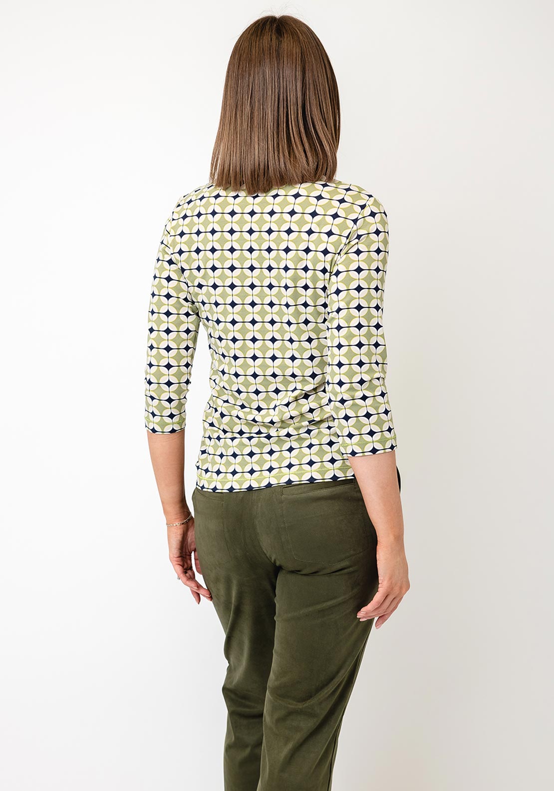 Olsen Geometric Print T-Shirt, Green Multi
