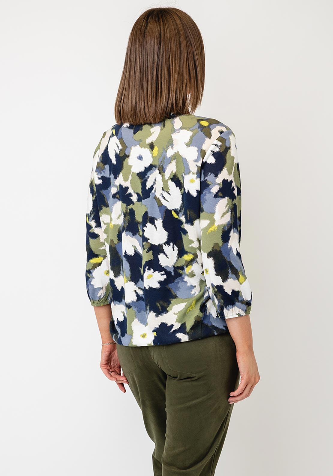 Olsen Abstract Print V-Neck Blouse, Green Multi