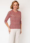 Olsen Geometric Print Top, Red Multi