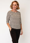 Olsen Geometric Print with Keyhole Detail Top, Beige Multi