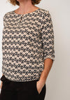 Olsen Geometric Print with Keyhole Detail Top, Beige Multi