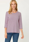 Olsen Striped Round Neck Cotton Top, Pink