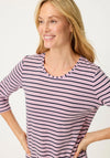 Olsen Striped Round Neck Cotton Top, Pink