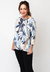 Olsen Leaf Print Textured Top, Blue