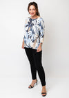 Olsen Leaf Print Textured Top, Blue