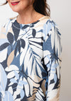 Olsen Leaf Print Textured Top, Blue