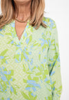 Olsen V-Neck Geo Diamond Floral Design Top, Kiwi