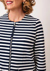 Olsen Striped Round Neck Jacket, Navy and White