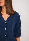 One Life Ronnie Button V Neck Top, Neptune