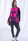 Ora Round Neck Barbwire Print Top, Pink & Black