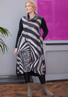 Ora Striped Printed Dress and Neck Scarf, Black