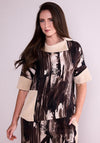 Ora Printed Contrast Collar Top, Brown