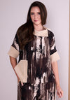 Ora Printed Contrast Collar Top, Brown