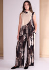 Ora Printed Contrast Stripe Wide Leg Trousers, Brown