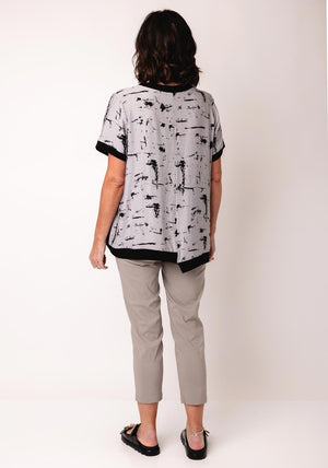 Ora Stone Printed Top, Grey and Black