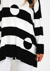 Ora Long Sleeve Striped Spot Knit Jumper, Black & White