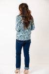 Olsen Leopard Printed Zip Up Sweater, Blue
