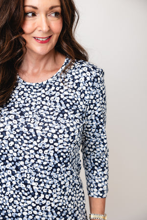 Olsen Cotton All Over Bubble Printed Blouse, Navy
