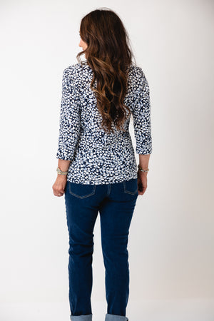 Olsen Cotton All Over Bubble Printed Blouse, Navy