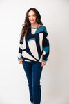 Olsen Geo Printed Stud Jumper, Navy Blue