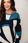 Olsen Geo Printed Stud Jumper, Navy Blue