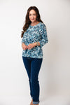 Olsen Leopard Printed Round Neckline Blouse, Blue