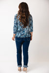 Olsen Leopard Printed Notch Neckline Blouse, Navy Blue
