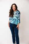 Olsen Patterned Metallic Drawstring Blouse, Navy Blue