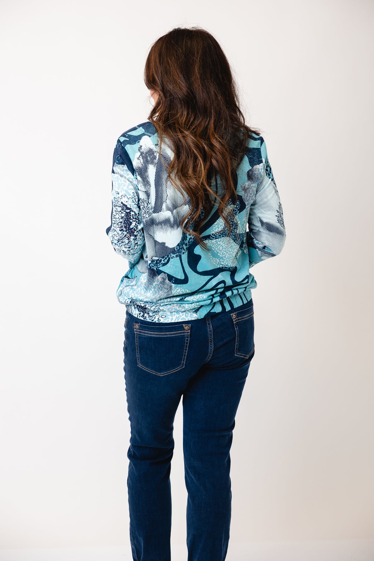 Olsen Patterned Metallic Drawstring Blouse, Navy Blue