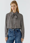 Oui Check Print with Detachable Bow Tie Blouse, Brown Multi