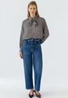 Oui Check Print with Detachable Bow Tie Blouse, Brown Multi