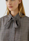 Oui Check Print with Detachable Bow Tie Blouse, Brown Multi