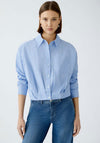Oui Cropped Elasticated Striped Shirt, Blue