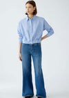 Oui Cropped Elasticated Striped Shirt, Blue
