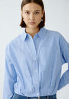 Oui Cropped Elasticated Striped Shirt, Blue